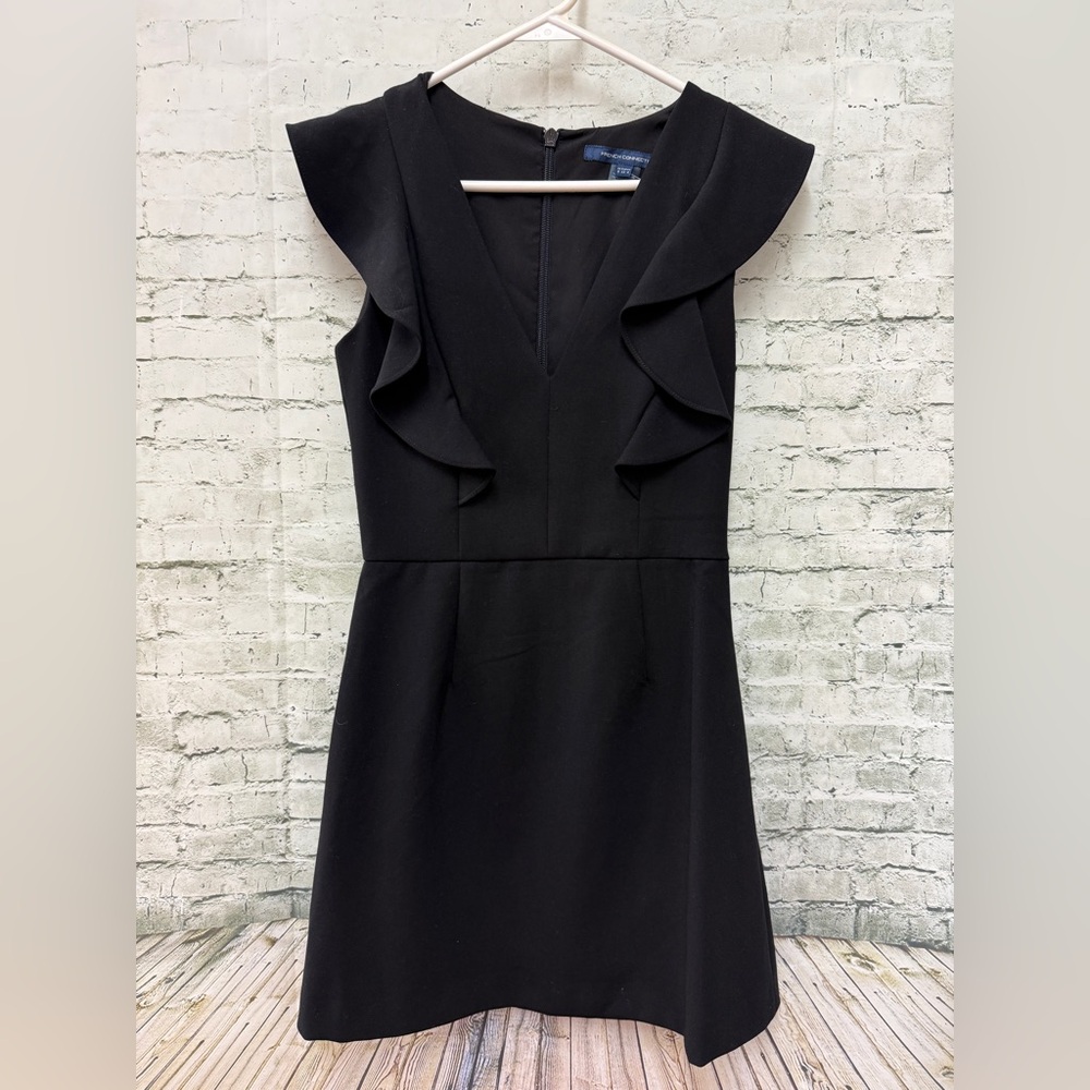 French Connection Black Mini A-line Dress with Ruffles sz 4